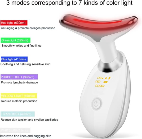 Face and Neck Massager, 7 Color LED Facial Beauty Device, Portable Skin Care Tools for Home Use,White - Image 3
