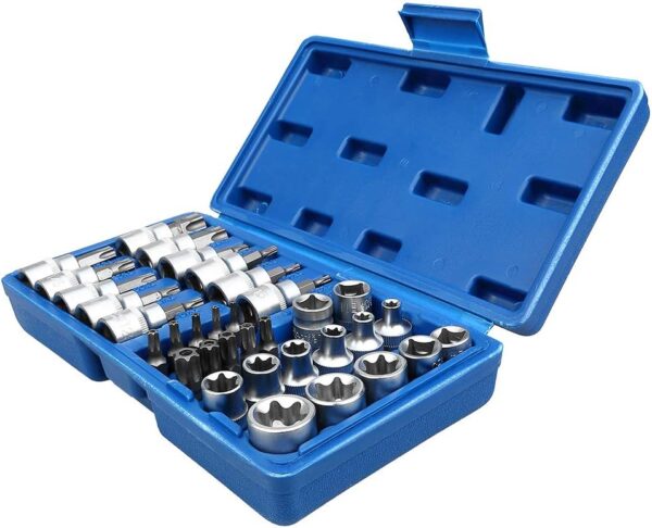Drive Male Female Torx Star Bit Socket E-Socket Set Handheld Tool - 34 Pcs, Star Socket Set For Hand Use Work On Cars, Trucks, Machinery, and Other Jobs With Storage Case, Blue - Image 2
