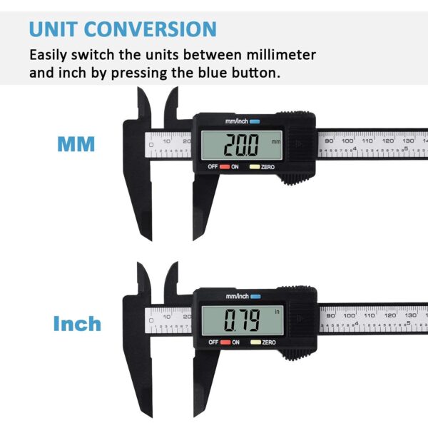 Digital Caliper, Adoric 0-6" Calipers Measuring Tool - Electronic Micrometer Caliper with Large LCD Screen, Auto-off Feature, Inch and Millimeter Conversion - Image 2