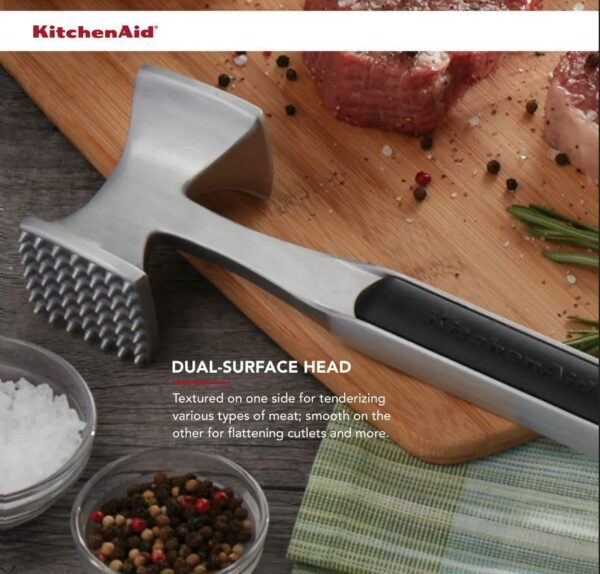 KitchenAid Gourmet Multi Sided Meat Tenderizer for Pounding Meats, Nuts, Shellfish, ect, Hang Hole for Easy Storage, Hand Wash, One Size, Black - Image 3