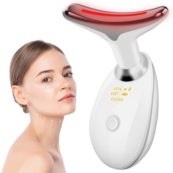 Face and Neck Massager, 7 Color LED Facial Beauty Device, Portable Skin Care Tools for Home Use,White