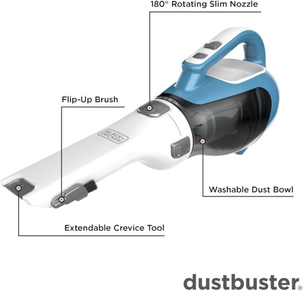BLACK+DECKER dustbuster AdvancedClean Cordless Handheld Vacuum, Compact Home and Car Vacuum with Crevice Tool (CHV1410L) - Image 3