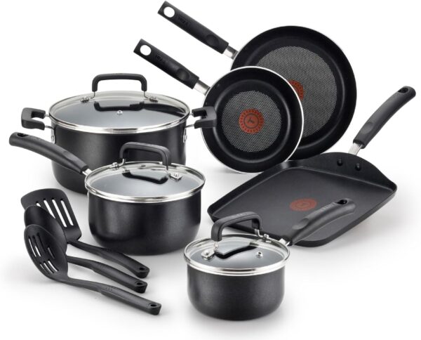 T-fal Signature Nonstick Cookware Set 12 Piece, Oven Broiler Safe 350F, Pots and Pans, Kitchen Cooking Set w/ Fry Pans, Saucepans, Saute Pan, Dutch Oven, Griddle, Kitchen, Home, Dishwasher Safe, Black - Image 4