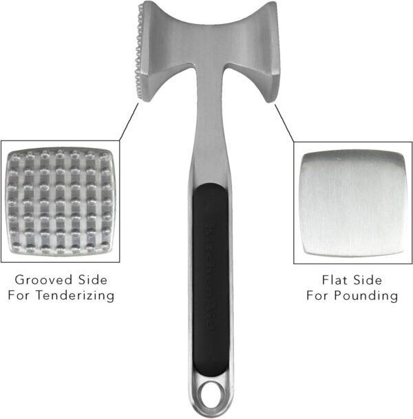 KitchenAid Gourmet Multi Sided Meat Tenderizer for Pounding Meats, Nuts, Shellfish, ect, Hang Hole for Easy Storage, Hand Wash, One Size, Black - Image 4
