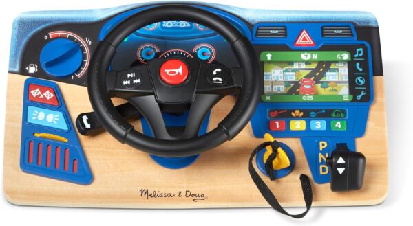 Melissa & Doug Vroom & Zoom Interactive Wooden Dashboard Steering Wheel Pretend Play Driving Toy - FSC Certified - Image 4