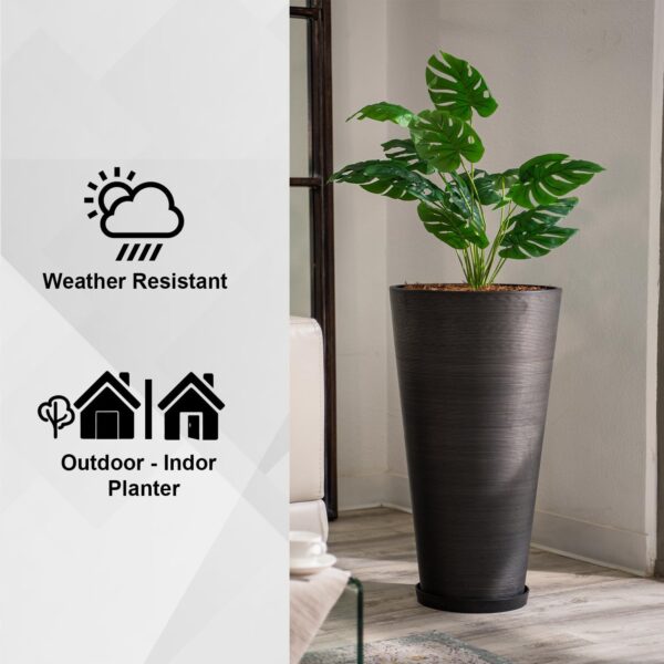 XBrand Modern 28-Inch Tall Round Planter, Modern Tapered Planter Perfect for Indoor & Outdoor Planter, Patio Décor, Black - Image 2