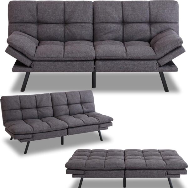 MUUEGM Futon Sofa Bed Couch Memory Foam Futon Convertible Couch Bed Sleeper,Modern Love Seat Daybed Sofa for Living Room,Small Space,Office,71",Adjustable Backrests Armrests,Grey