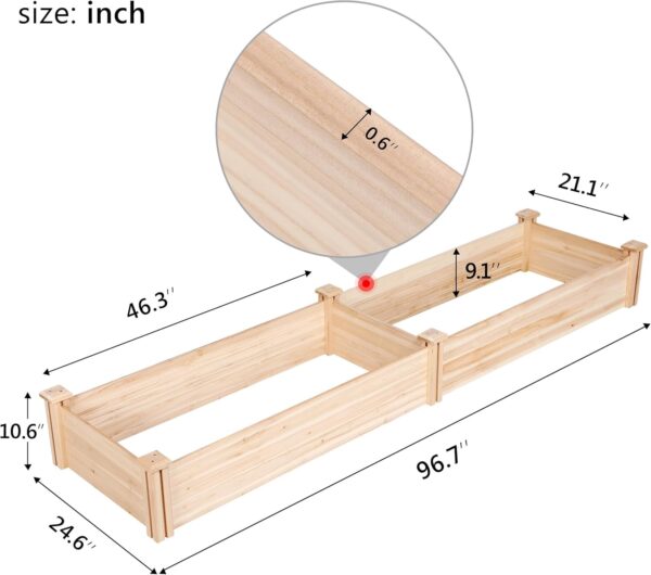 Yaheetech 8×2ft Wooden Horticulture Raised Garden Bed Divisible Elevated Planting Planter Box for Flowers/Vegetables/Herbs in Backyard/Patio Outdoor, Natural Wood, 97 x 25 x 11in - Image 3
