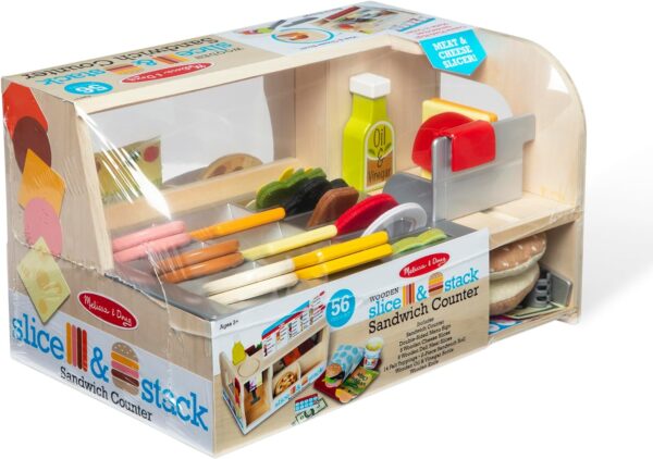 Melissa & Doug Wooden Slice & Stack Sandwich Counter with Deli Slicer – 56-Piece Pretend Play Food Pieces - Image 2