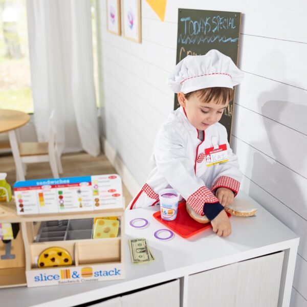 Melissa & Doug Wooden Slice & Stack Sandwich Counter with Deli Slicer – 56-Piece Pretend Play Food Pieces - Image 3