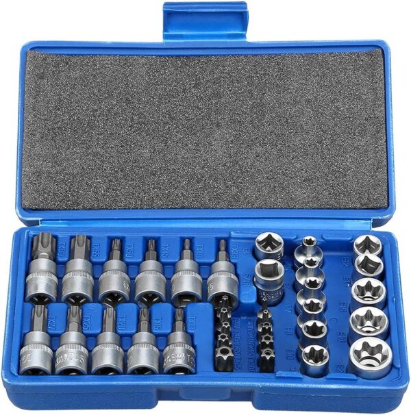 Drive Male Female Torx Star Bit Socket E-Socket Set Handheld Tool - 34 Pcs, Star Socket Set For Hand Use Work On Cars, Trucks, Machinery, and Other Jobs With Storage Case, Blue - Image 4