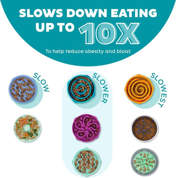 Outward Hound Fun Feeder Slo Bowl, Slow Feeder Dog Bowl, Medium/Mini, Turquoise - Image 3
