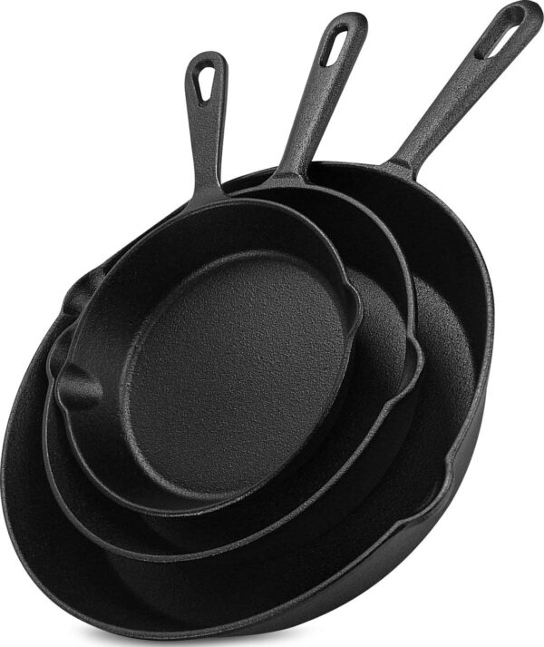 Utopia Kitchen Saute Fry Pan - Pre-Seasoned Cast Iron Skillet Set 3-Piece - Frying Pan - 6 Inch, 8 Inch and 10 Inch Cast Iron Set (Black) - Image 3