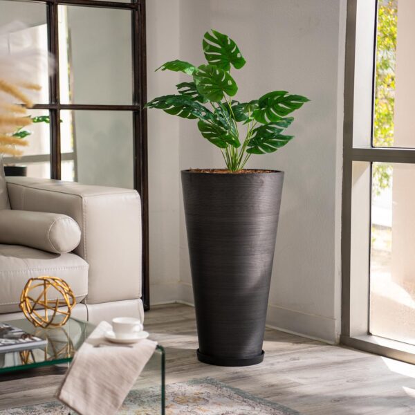 XBrand Modern 28-Inch Tall Round Planter, Modern Tapered Planter Perfect for Indoor & Outdoor Planter, Patio Décor, Black - Image 4