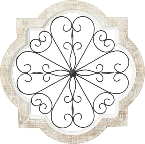 Deco 79 Wooden Scroll Home Wall Decor Wall Sculpture with Metal Scroll Work, Wall Art 22" x 1" x 22", White - Image 4