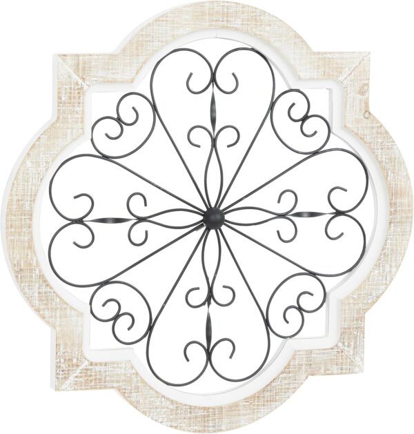 Deco 79 Wooden Scroll Home Wall Decor Wall Sculpture with Metal Scroll Work, Wall Art 22" x 1" x 22", White - Image 2