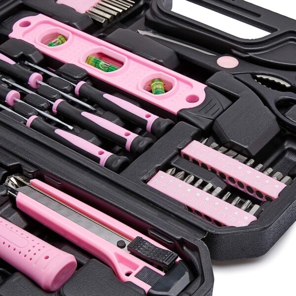 Amazon Basics Household Tool Kit With Storage Case, 142 Piece, Pink, 13.39 x 9.25 x 2.95 inch - Image 3