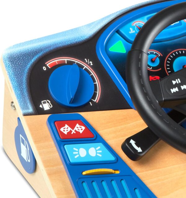 Melissa & Doug Vroom & Zoom Interactive Wooden Dashboard Steering Wheel Pretend Play Driving Toy - FSC Certified - Image 3