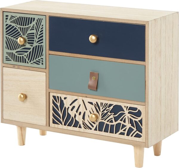 Deco 79 Wood Leaf 5 Drawer Jewelry Box, 13" x 5" x 10", Blue - Image 4