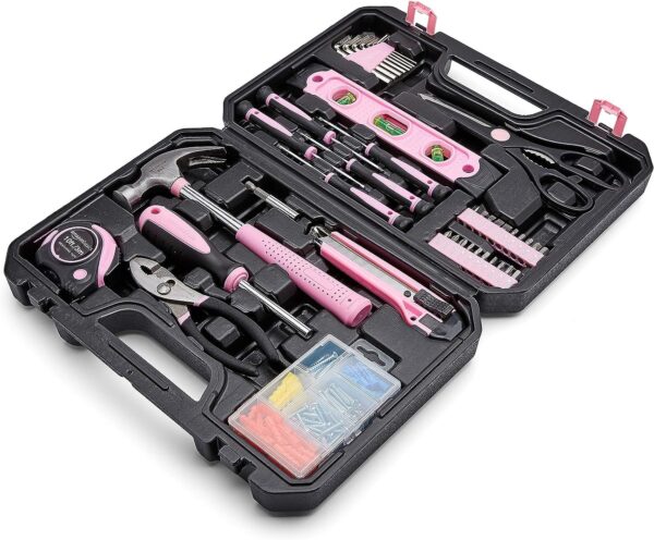 Amazon Basics Household Tool Kit With Storage Case, 142 Piece, Pink, 13.39 x 9.25 x 2.95 inch - Image 2