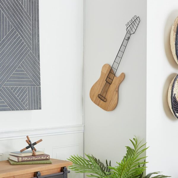 Deco 79 Wooden Guitar Home Wall Decor Wall Sculpture, Wall Art 2" x 11" x 31", Brown