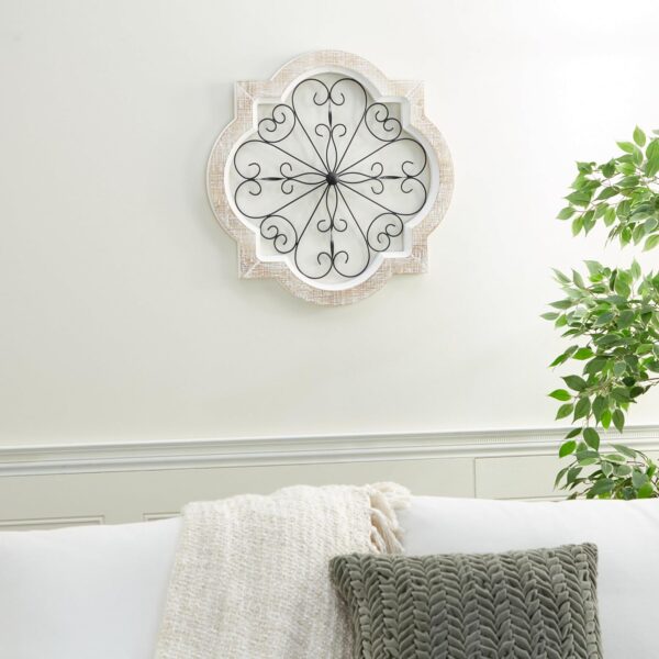 Deco 79 Wooden Scroll Home Wall Decor Wall Sculpture with Metal Scroll Work, Wall Art 22" x 1" x 22", White
