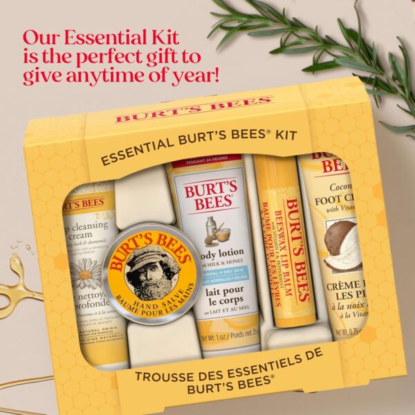 Burt's Bees Mothers Day Gifts for Mom, Essential Everyday Beauty Set, 5 Travel Size Products - Deep Cleansing Cream, Hand Salve, Body Lotion, Foot Cream and Lip Balm
