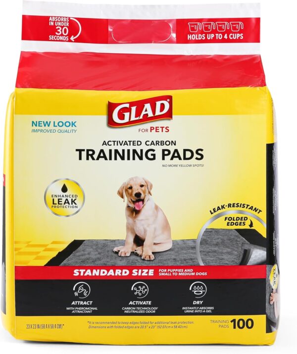 Glad for Pets Black Charcoal Puppy Pads 23" x 23" All-in-One | Puppy Potty Training Pads That ABSORB & NEUTRALIZE Urine Instantly | New & Improved Quality Puppy Pee Pads, 100 count - Image 4