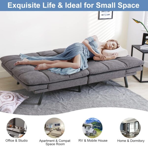 MUUEGM Futon Sofa Bed Couch Memory Foam Futon Convertible Couch Bed Sleeper,Modern Love Seat Daybed Sofa for Living Room,Small Space,Office,71",Adjustable Backrests Armrests,Grey - Image 3