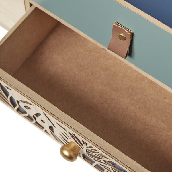 Deco 79 Wood Leaf 5 Drawer Jewelry Box, 13" x 5" x 10", Blue - Image 3