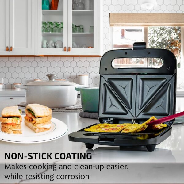 OVENTE Electric Sandwich Maker with Non-Stick Plates, Indicator Lights, Cool Touch Handle, Easy to Clean and Store, Perfect for Cooking Breakfast, Grilled Cheese, Tuna Melts and Snacks, Black GPS401B - Image 4