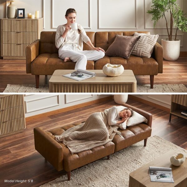 mopio Aaron Couch, Small Sofa, Futon, Sofa Bed, Sleeper Sofa, Loveseat, Mid Century Modern Futon Couch, Sofa Cama, Couches for Living Room, Bedroom (Pearl White, Boucle) - Image 3