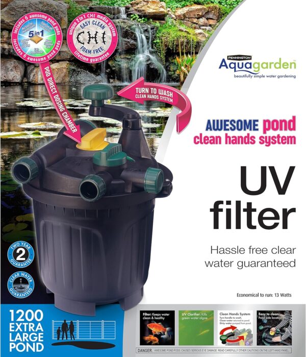 Awesome Pond Clean Hands System, Containing Mechanical & Biological Filtration, Easy Maintenance Filter, UV Water Clarifier, for Ponds up to 1200 Gallons, Black, (8847) - Image 3