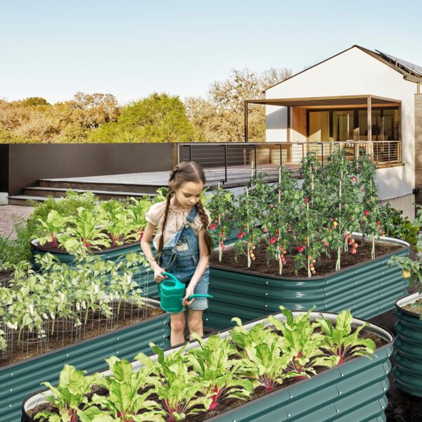 YITAHOME 8ftx2ftx1.4ft Outdoor Raised Garden Bed Kit, Galvanized Metal Planter Box with Safety Rubber and Gloves, above Ground, Large and Tall for Patio Plants Vegetables Flowers Fruits Herbs (Green)