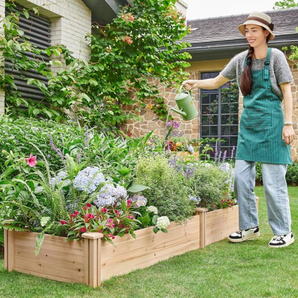 Yaheetech 8×2ft Wooden Horticulture Raised Garden Bed Divisible Elevated Planting Planter Box for Flowers/Vegetables/Herbs in Backyard/Patio Outdoor, Natural Wood, 97 x 25 x 11in
